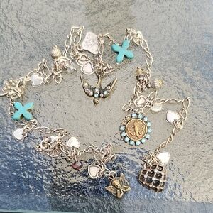 Silver Charm Bracelet with Turquoise Accents